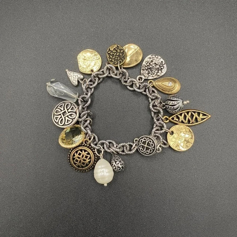 Dangly Charm Bracelet in Silver and Gold Tone